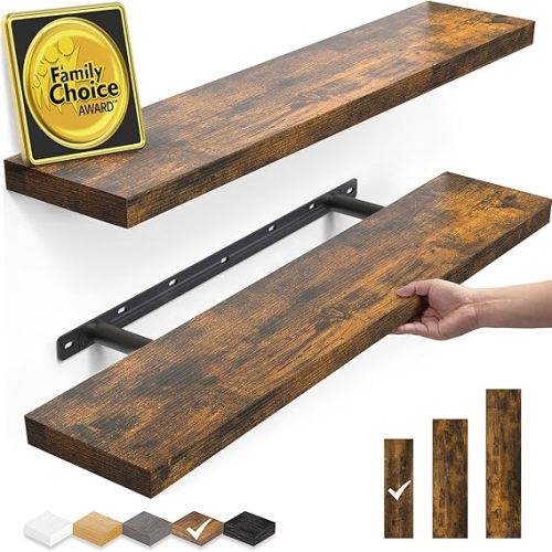 BAYKA Floating Shelves, 22.5 inches Rustic Wood Wall Shelves for Bathroom，Bedroom, Living Room, Kitchen & Book, Hanging Display Decor Organization Shelf with 22 lbs Capacity (Rustic Brown)