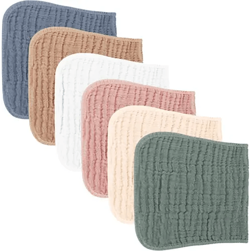 Konssy Muslin Baby Burp Cloths Sets for Unisex- 6 Pack Large 100% Cotton Burping Clothes for Newborn，Baby Girls and Boys