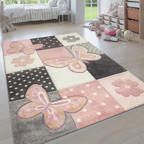 Paco Home Colorful Kids Room Rug with Butterflies & Flowers in Pastel Colors, Size: 3' x 5'