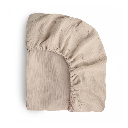 mushie Extra Soft Muslin Fitted Crib Sheet | 192 Thread Count | 28"x 52" (Falling Stars)