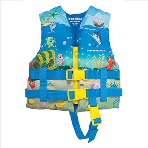 Airhead Treasure Life Jacket for Kids - USCG Approved Infant & Child Boating Safety PFD for Swimming, Water Play & Family Recreation, Closed-Side Flotation Device