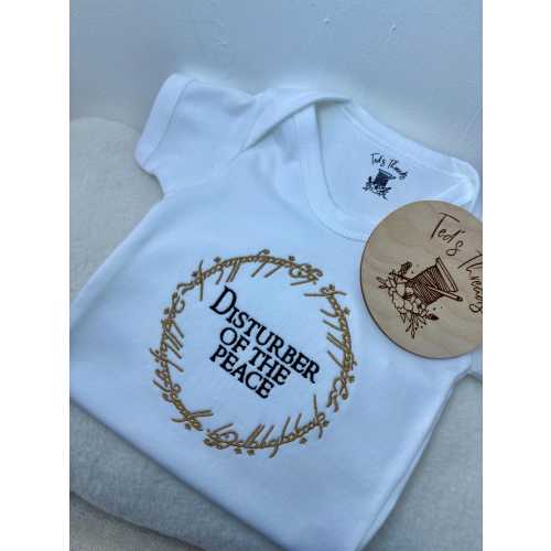 Disturber of the peace, Embroidered LOTR inspired Baby Vest. Funny Tolkien Baby Clothing. Gift for Newborn Baby, Fantasy Style Romper