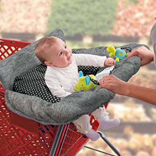 Summer 2-in-1 Full Coverage Cushy Shopping Cart Cover (Heather Gray) and High Chair Cover with Removable Seat Positioner, Strap, Phone Holder, and Toy Loops, Heather Gray and Black