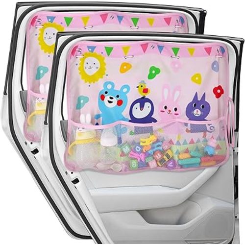 Car Sun Shade for Window Baby (2 Pack), Blackout Window Shades with Storage Net Pocket, 7 Suction Cups, Cute Patterns for Sun/Heat/UV Rays Block