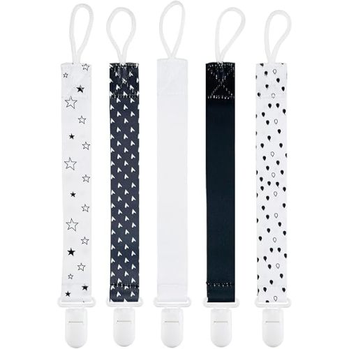 5-Pack Pacifier Clips Set for Baby Boy and Girl Baby Pacifier Holder Clip, Fits for Most Pacifiers, Protects Your Baby, Binkie Styles & Baby Teethers & Toys and Gift - Black and White