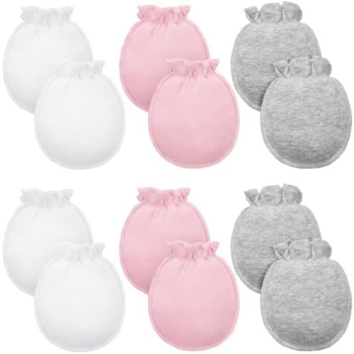 Syhood 6 Pairs Newborn Baby Mittens Cotton No Scratch Infant Gloves Elastic Soft Mitten for Baby 0-6 Months Boys Girls