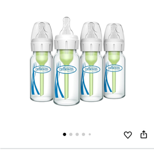 Dr. Brown's Natural Flow Anti-Colic Options+ Narrow Baby Bottle, 8 oz/250 mL, with Level 1 Slow Flow Nipples, 0m+, 4 Pack
