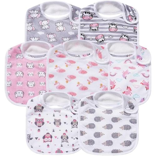 7 Pack Baby Cotton Absorbent Bibs for Drooling Teething