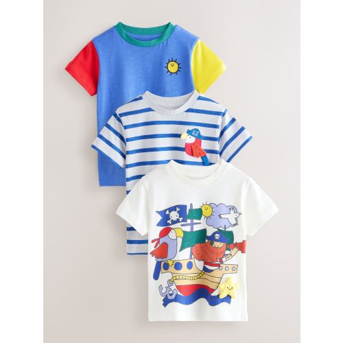Blue Pirates Short Sleeve Appliqué T-Shirts 3 Pack (3mths-7yrs)