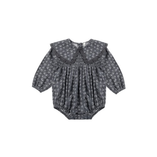 Fern Heart Ditsy Long Sleeve Linen Blend Romper, 6-12M