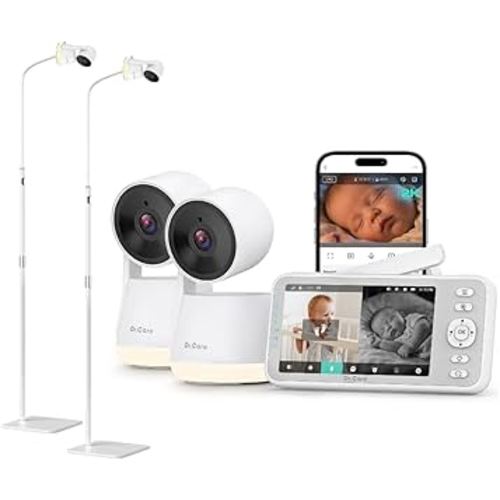 Dr.Care LumiView Smart WiFi Baby Monitor with 2 Cameras＆2 Floor Stand - 5" 1080P FHD & 2K Camera App Control, Privacy Mode, 5000mAh Removable Battery, Cry & Motion Alerts, HD Night Vision, Multi-User