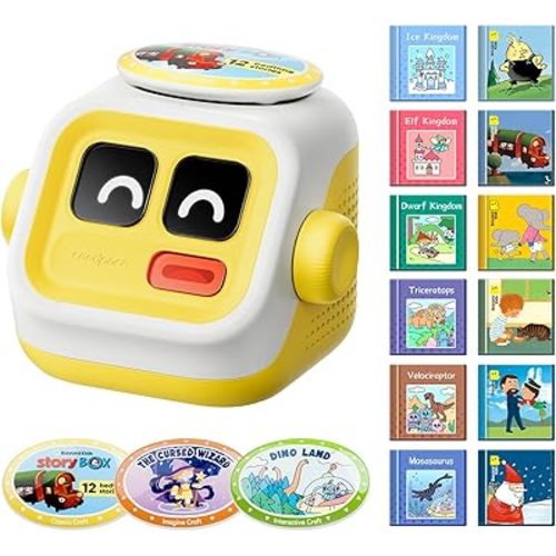 Interactive Story Machine for Kids: Screen-Free Player with 3 Story Books, 120 Stories, 600 Minutes, Bluetooth Speaker, Robot Pet, Educational Toy, Learning, Toddlers Gift
