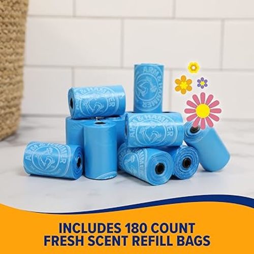 Arm & Hammer Durable Disposable Waste Bags With Activated Baking Soda, 180 Poop Bags, 9 x 14 Inches, Blue