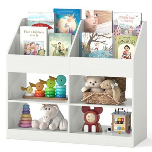 Costway 3-Tier Kid's Bookshelf w/Display Rack & 4 Compartments for Kids Room Playroom