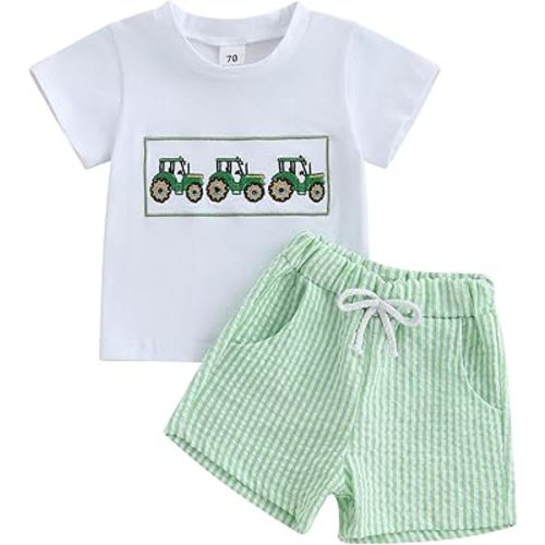 Murnouche Toddler Baby Boy Summer Clothes Excavator Print Letter T Shirt Casual Shorts Set