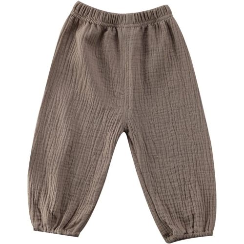 BULINGNA Toddler Kids Baby Boy Girl Cotton Linen Elastic Basic Harem Long Pants Bloomers Casual Joggers