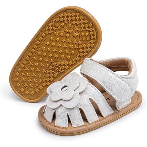Meckior Baby Toddler Infant Girls PU Leather Soft Open Toe Summer Sandals Flower Princess Flat Shoes