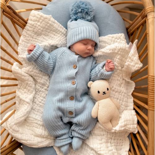 Classic Chunky Knit Jumpsuit - Powder Blue