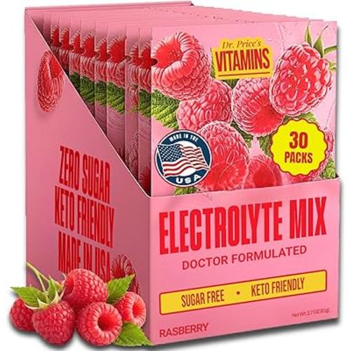 Dr. Price’s Electrolytes Hydration Powder Packets – Raspberry, 30 Packs | Sugar Free Electrolyte Drink Mix, 72+ Trace Minerals, Manganese | Keto Electrolytes, Vegan, Doctor-Formulated, Made in USA