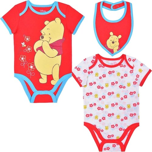 Winnie the Pooh Newborn & Infant 3-Piece Bodysuit & Bib Set - Red/White