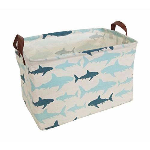 HIYAGON Rectangular Storage Baskets,Ramie Cotton Toy Storage Bin with Stylish Pattern for Home Organization,Gift Basket,Kid's Toy Organizer,Shelf Basket (Blue Shark)