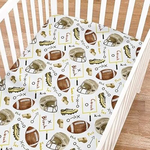 Watercolor American Football Baby Crib Sheets for Boy Girl 52"x28" American Football Rules Soft Crib Mattress Cover Outdoor Sports Fitted Baby Sheet for Standard Crib Mattress Toddler Bed Mattress