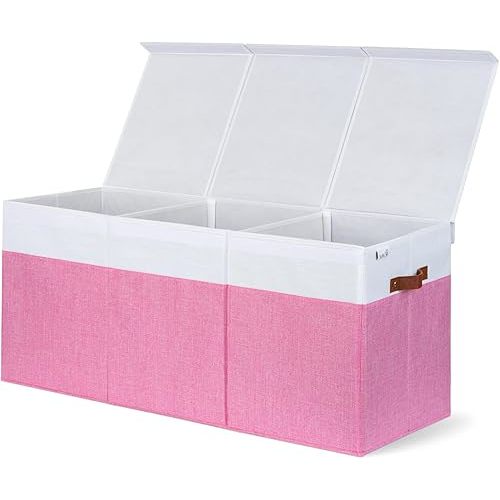 Extra Large Toy Storage Organizer with Lid - Sturdy, Collapsible Toy Chest Storage Box Design - Toys Bin with Dividers for Kids, Nursery, Bedroom, Playroom 37"x16"x14"