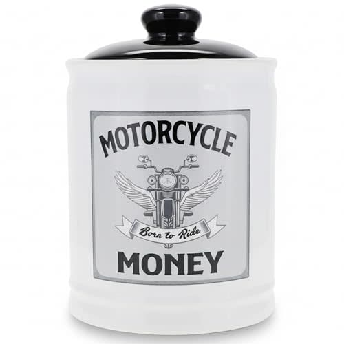 Cottage Creek Jars | Motorcycle Money Ceramic Bank, Motorcycle Piggy Bank for Men - Unique Car Accessories & Birthday Gifts for Women, Men | Home Decor Coin Jar, Candy Jar | Biker Gifts