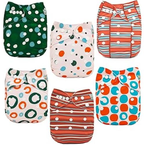 ALVABABY Baby Cloth Diaper 6 Pack with 12 Inserts One Size Cloth Diaper Covers Adjustable Washable Reusable for Baby Girls and Boys 6DM125
