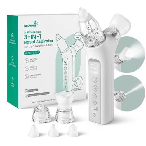 GROWNSY SniffEase 3-in-1 Baby Nasal Aspirator with Gentle Music & Light, Easy-Clean Large Chamber (Grey)