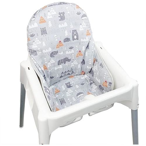 ZARPMA Cotton Seat Covers for IKEA Antilop Highchair, Padded, Forest Pattern Foldable Baby Highchair Cover for IKEA Child Chair Cushion (Grey Forest)