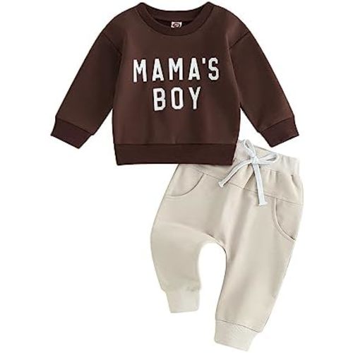 Toddler Baby Boy Clothes Mamas Boy Fall Winter Outfit Long Sleeve Letter Sweatshirt Plaid Jogger Pants Newborn Set