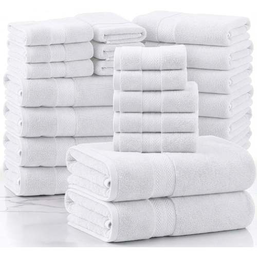 White 24 Piece Cotton Towel Set | Lane Linen