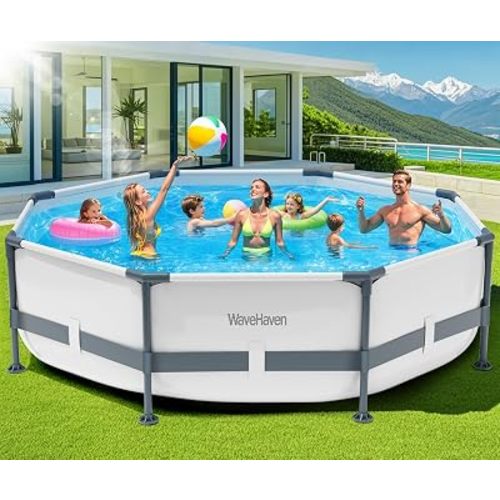 Above Ground Pool,10ft x 30in Frame Deep Swimming Pool,Round Family Pool,Large Above Ground Pool Easy Set,1200 Gallon Pool,Outdoor Backyard Pool for Kids,Adults-Grey,Pump Not Included