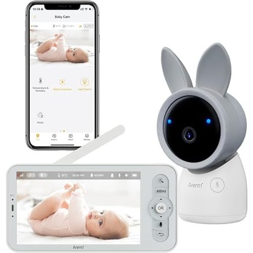 ARENTI Baby Monitor, 3MP Baby Camera with 5-inch LCD Screen, App Control, 2-Way Audio, Infrared Night Vision, Night Light, Temperature & Humidity Sensor, Cry & Motion Detection