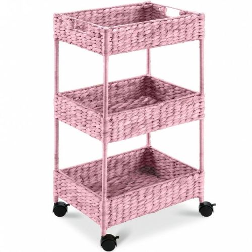 Best Choice Products 3-Tier Water Hyacinth Rolling Nursery Caddy w/ Wheels, Utility Cart, Storage Organization - Pink