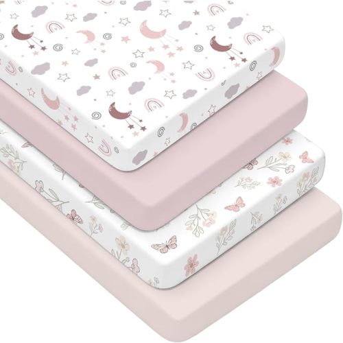 4 Pack Baby Crib Sheets for Girls - Ultra Soft & Skin-Friendly Fitted Crib Sheet for Standard Crib and Toddler Mattress, 52"x28"(Blush Pink)