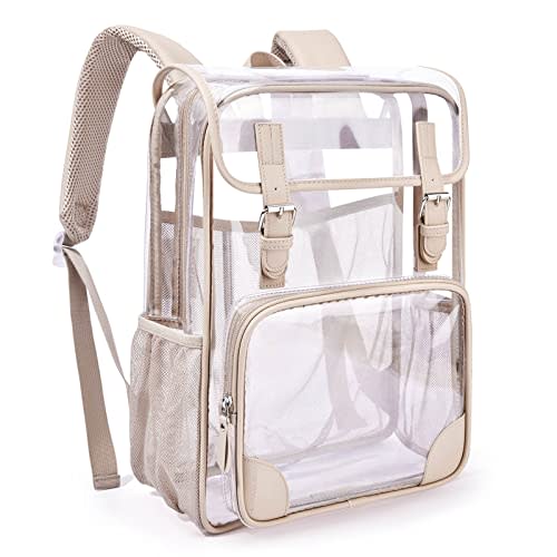 mommore Clear Backpack Large Clear Bookbag for School Heavy Duty Transparent PVC See Through Book Pack for College Work Travel
