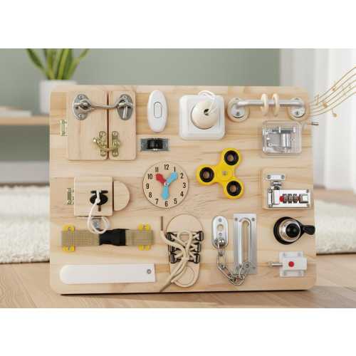 Montessori Wooden Busy Board, Toddler Sensory Activity Toy, Fine Motor Skills Learning Board