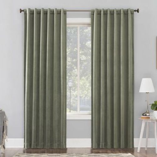 50"x84" Sun Zero 100% Blackout Amherst Velvet Noise Reducing Thermal Curtain Panel Moss Green: Modern Green Curtain