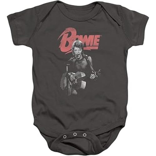 Popfunk Davie Bowie Ziggy Plays Guitar Back Unisex Infant Snap Suit for Baby, Charcoal, Small
