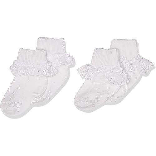 Jefferies Socks 2 Pack Eyelet Lace Trim And Lace Trim Sock - White/White