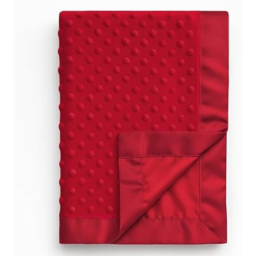 Pro Goleem Baby Soft Minky Dot Blanket with Silky Satin Backing Baby Gifts for Boys and Girls (Red, 30’’ x 40’’)