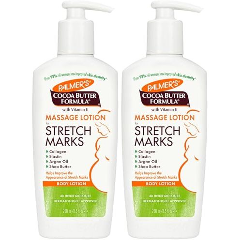 Palmer's Cocoa Butter Formula Massage Lotion for Stretch Marks, Pregnancy Skin Care, Belly Cream with Collagen, Elastin, Argan Oil and Shea Butter, 8.5 Ounces (Pack of 2)
