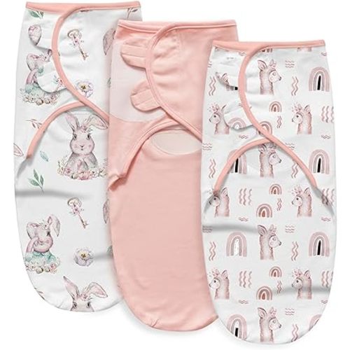 Little Tots Swaddle Blanket for Baby Girl Boy Easy Change Infant Wrap 2 or 3 Pack Adjustable Sleep Sack for Newborn Babies 0-3 Month (Rabbit & Sheep)