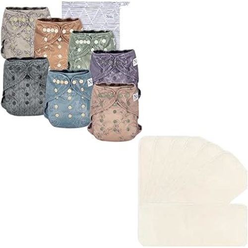 Nora's Nursery Cloth Diaper Cover, Washable Reusable Diaper Cover with Snap Closure, Flat or Fitted Cloth Diaper Inserts + 7 Pack Inserts with Snap