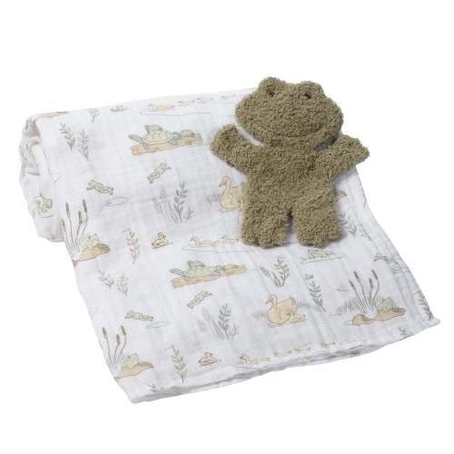 Froggy Cotton Muslin Swaddle Blanket w/ Lovey Baby Gift Set – Lambs & Ivy