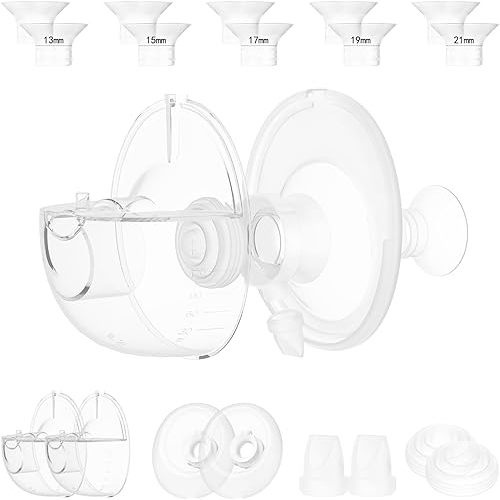 Two M5 24mm Full Set Collector Cup Only Compatible with Momcozy M5 and 10pcs 13/15/17/19/21mm Flange Inserts, Including Inserts*10, 24mm Flange*2, Collector*2, Duckbill Valve*2,Diaphragm*2