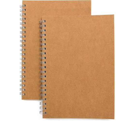 Soft Cover Spiral Notebook Journal 2-Pack, Blank Sketch Book Pad, Wirebound Memo Notepads Diary Notebook Planner with Unlined Paper, 100 Pages/ 50 Sheets, 7.5 inch x 5.1 inch (Brown)