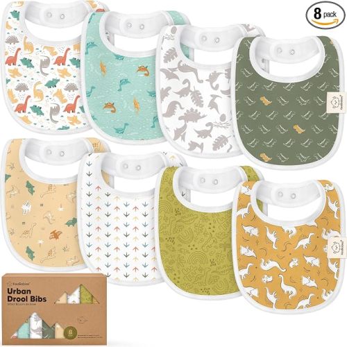 KeaBabies 8-Pack Organic Baby Bibs for Drooling and Teething (Mesozoic) | Soft Cotton Bibs for Baby Girl, Boy, Extra Absorbent, Easy to Clean & Put On, Toddler, Newborn, Infant 0-24 Months